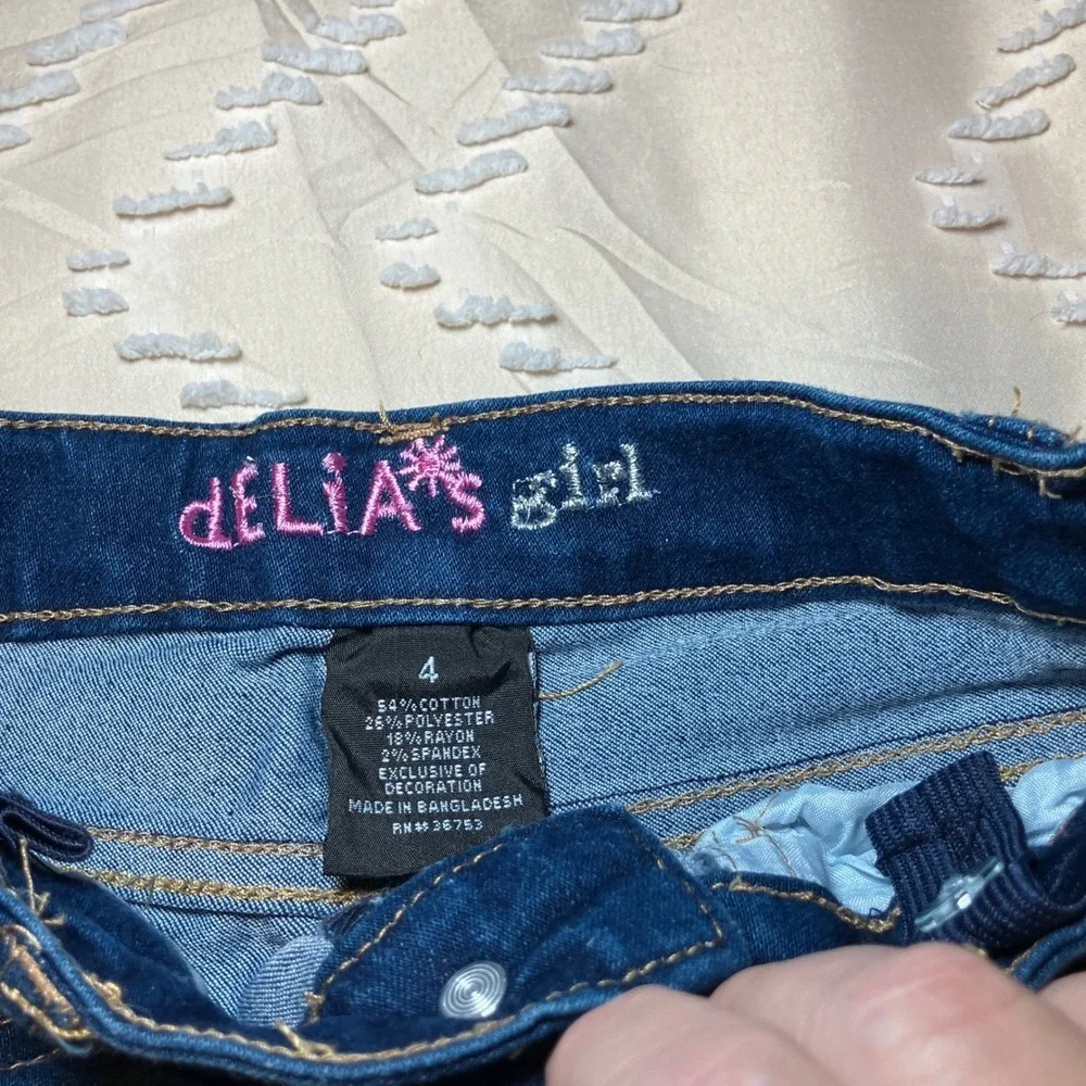 Delias Girl Size 4 Kids Skinny Jeans Blue Denim Indigo Wash With Heart Pockets